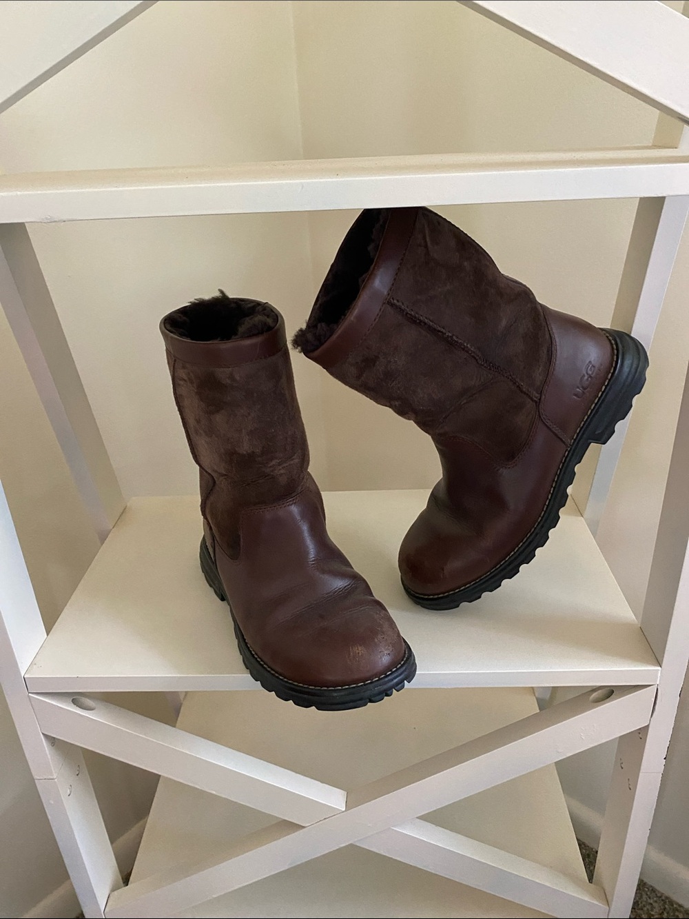 UGG Chocolate Brown Leather & Suede Mid-Calf Boots